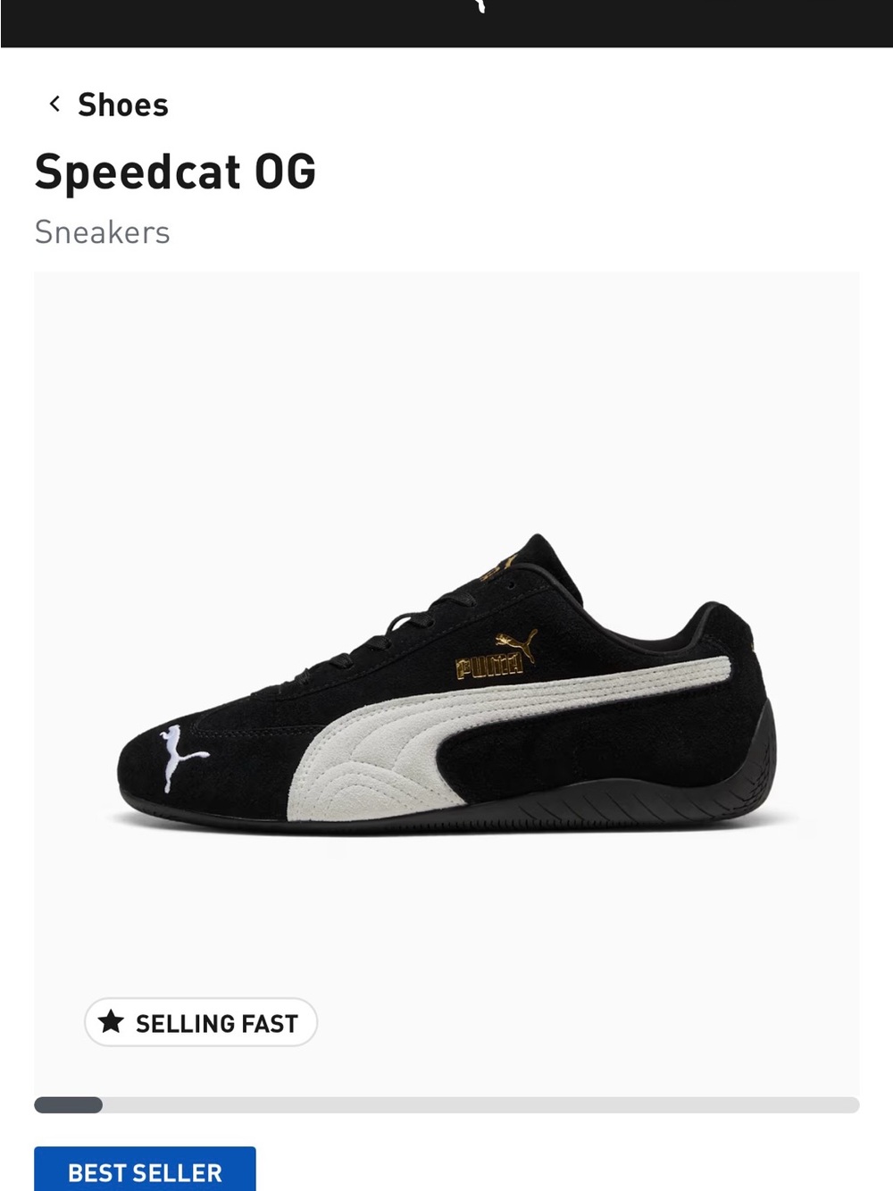 Puma Black Suede Sneakers with White Formstrip and Gold Logo -SpeedCat OG - Picture 3 of 4